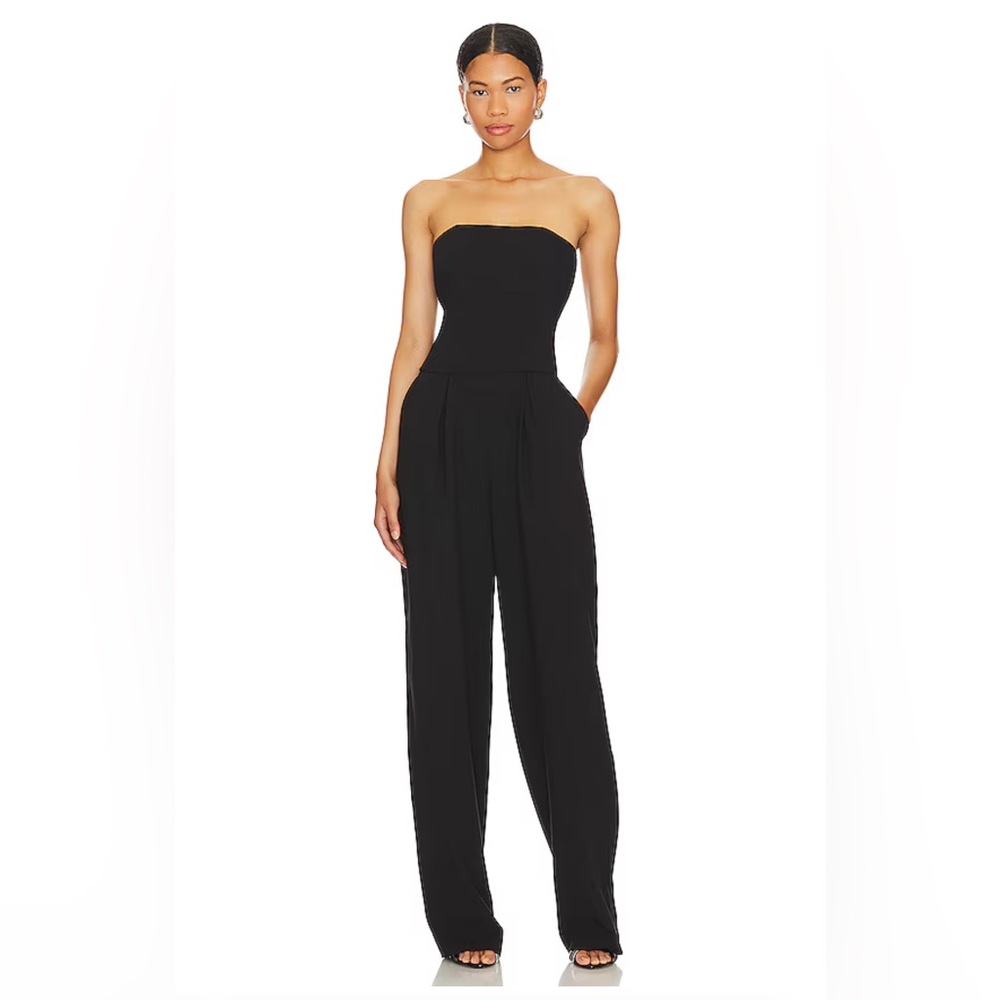 L'Academie Strapless Black Wide-Leg Jumpsuit